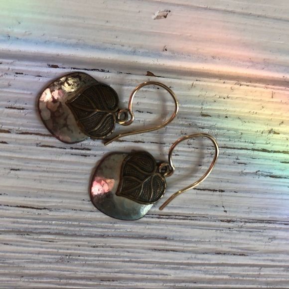 Handmade Gold + Silver Aspen Leaf Hammered Earring - Picture 3 of 4